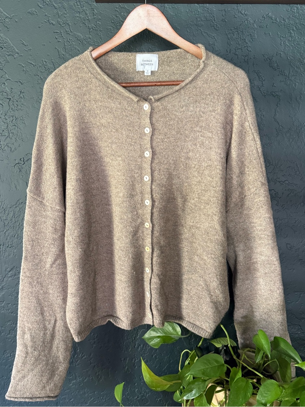 Simple Button-Front Cardigan Sweater - Taupe